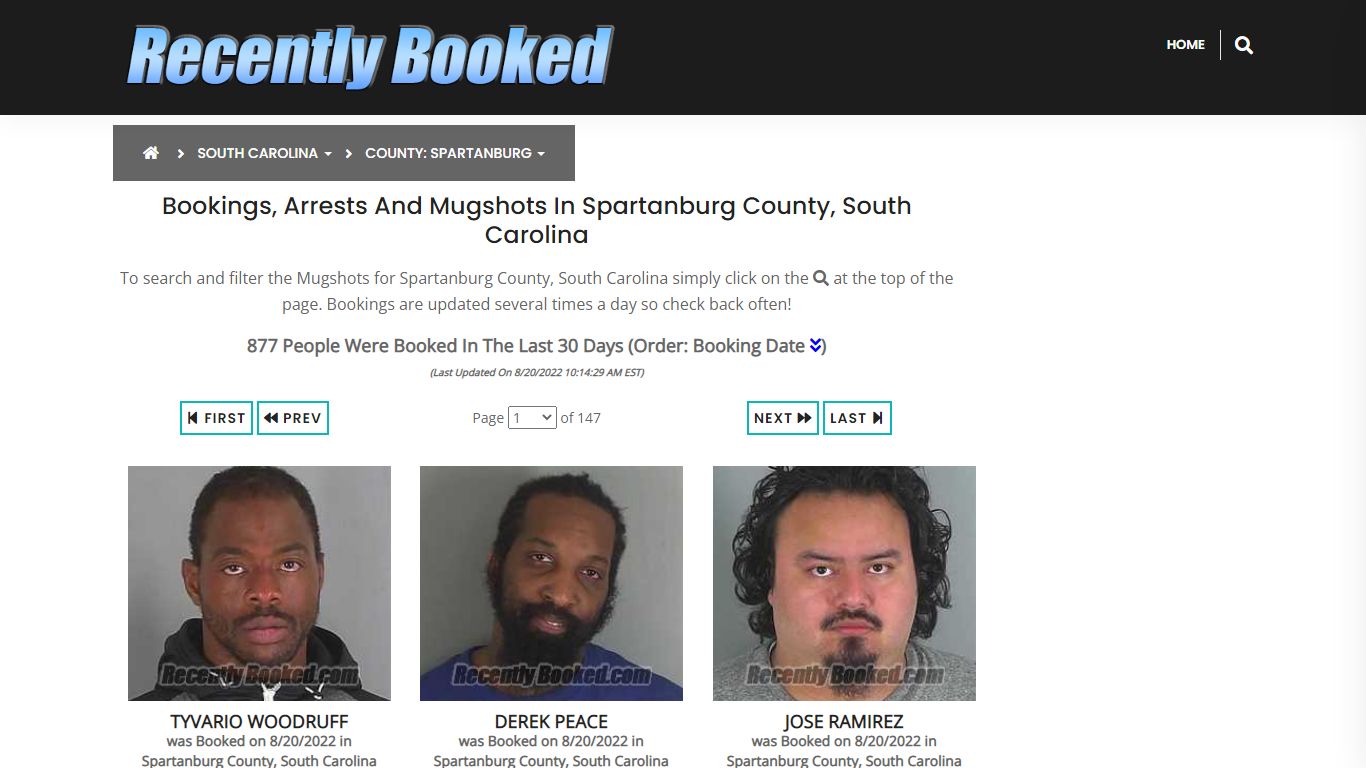 Bookings, Arrests and Mugshots in Spartanburg County, South Carolina